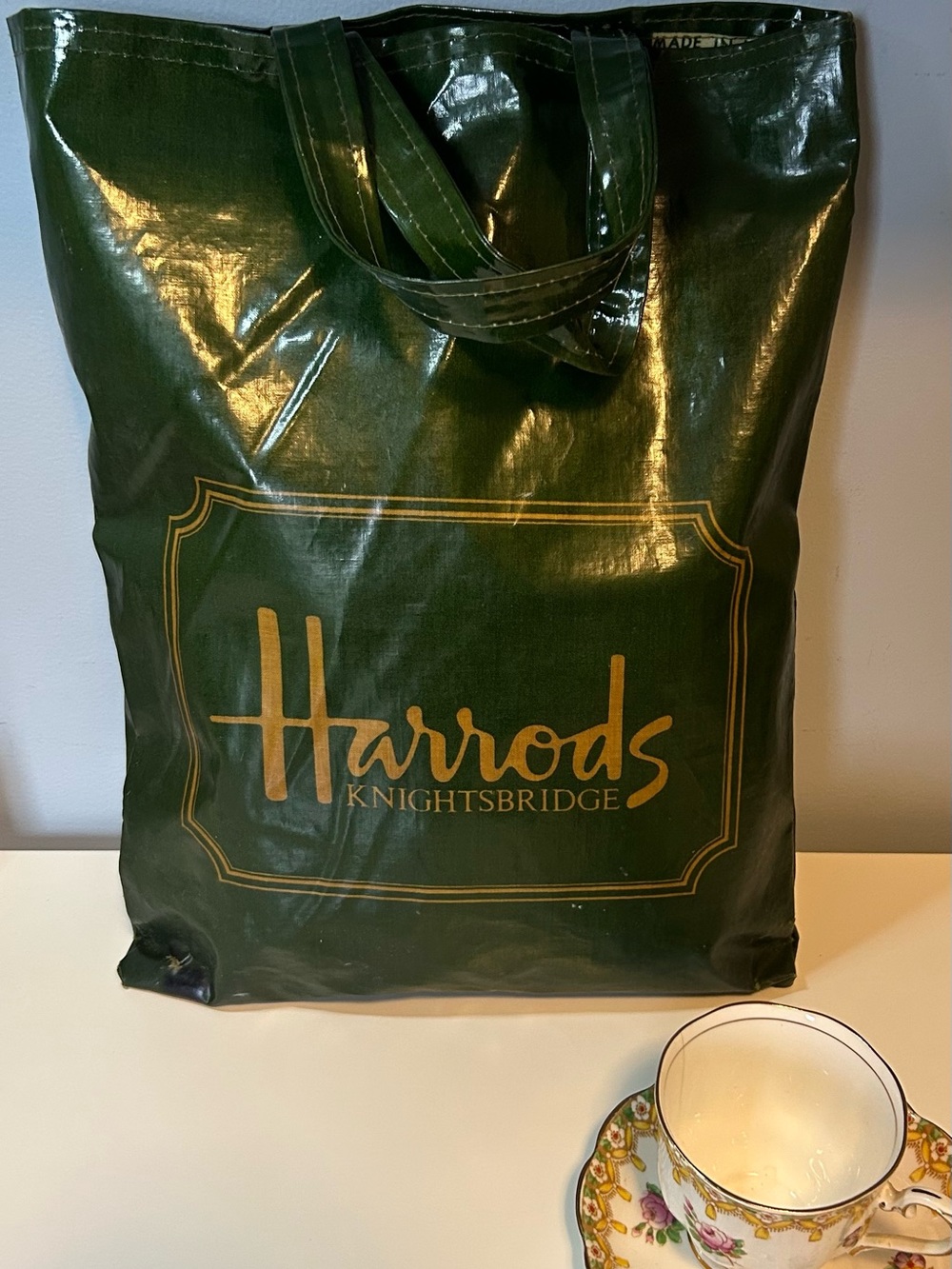 Vintage Harrods Knightsbridge Green Shopping Tote England 1990s Collector